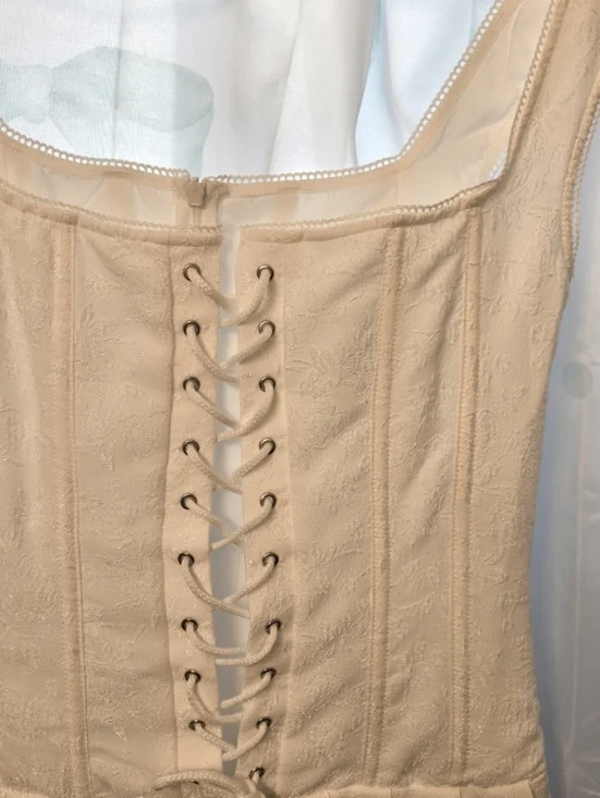 NWOT Dreamy White Lace-Up Corset Mini Dress - Floral Jacquard Size Large - Picture 3 of 5